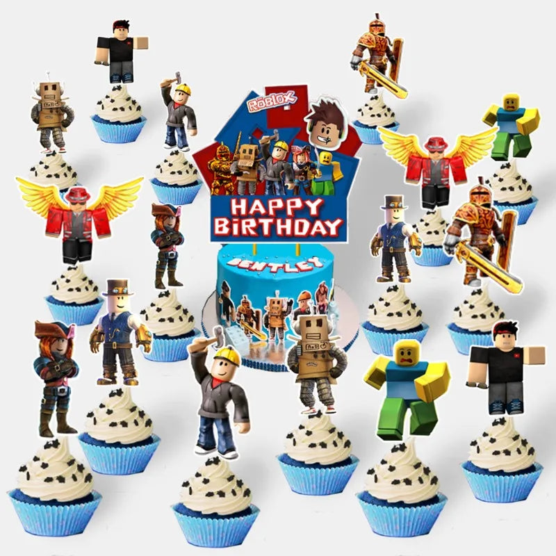 Roblox Birthday Party Set Balloon Pull The Flag Cake Decoration Game Decorative Ornaments Children Gifts