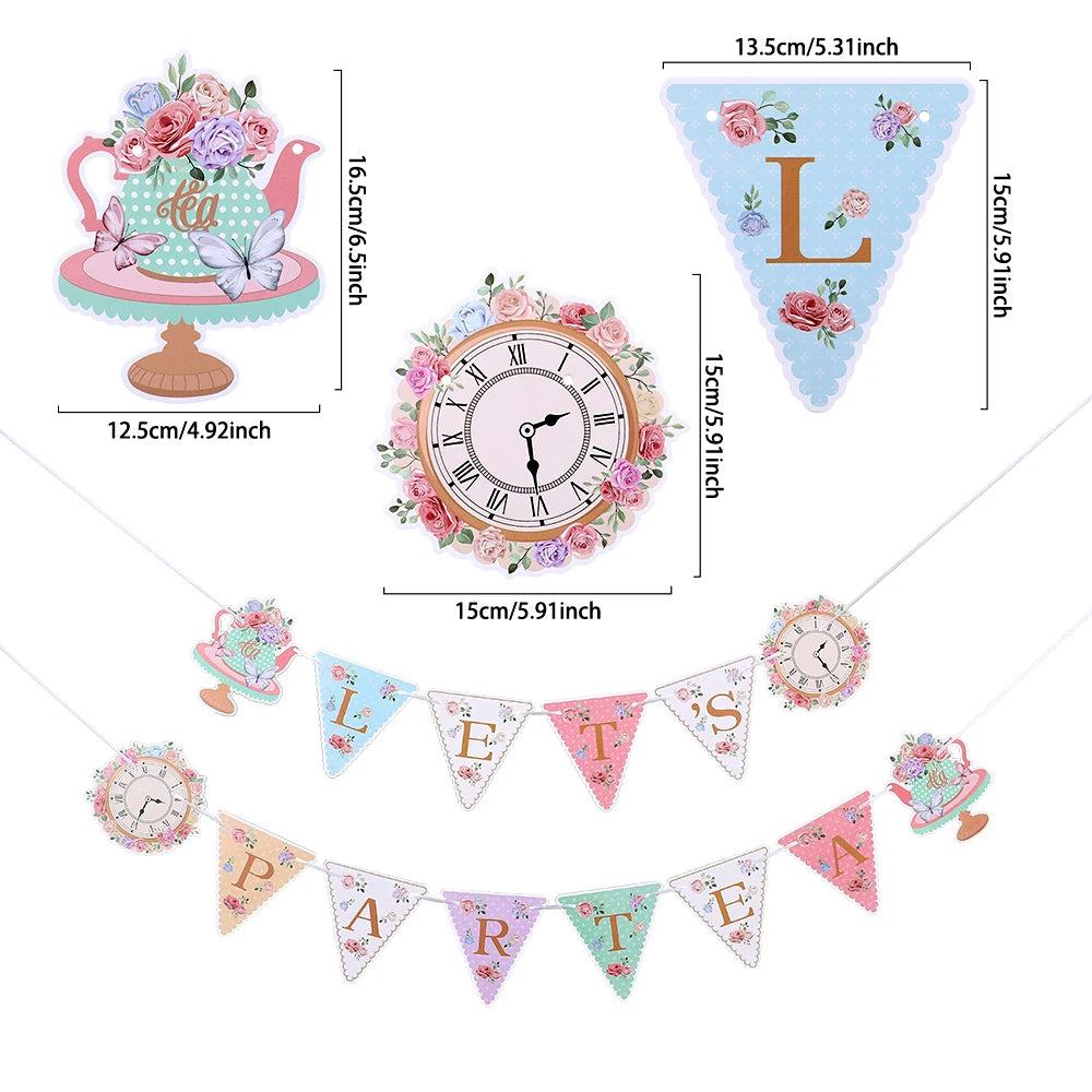 Tea Party Decoration Teapot Foil Balloon LET'S PARTEA Banner Spiral Macaron Balloon Lady Birthday Afternoon Tea Party Supplies