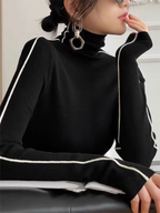 Fashion High Neck T-shirt Women Autumn Winter Trendy Color Blocking Slim Fit Tops Female Base Simplicity Long Sleeved Tops