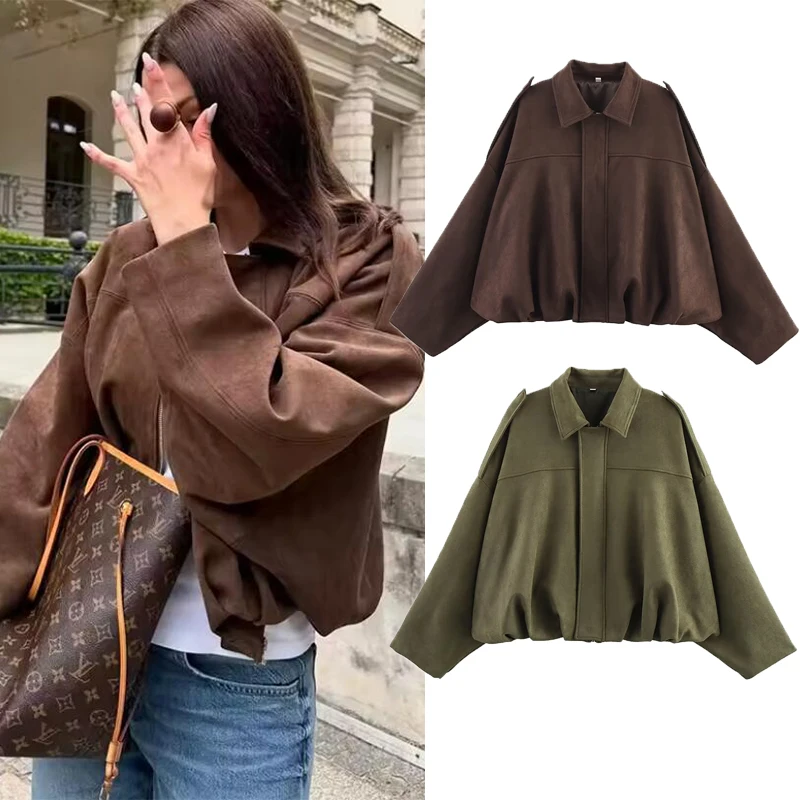 Autumn Women Fashion Bomber Jackets Casual Soft Lantern Long Sleeve Oversized Coat Female Short Zipper Outwear ﻿