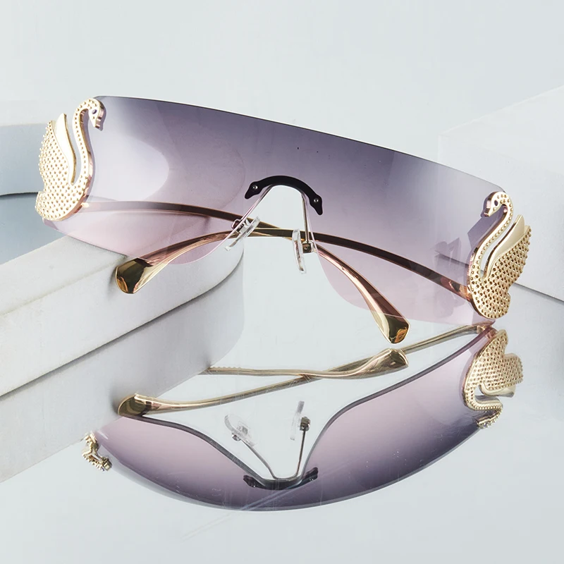 Women's Fashion Glasses New Frameless One-Piece Design with Rhinestone-Embellished Swan Temples, Exquisite and Luxurious, Su