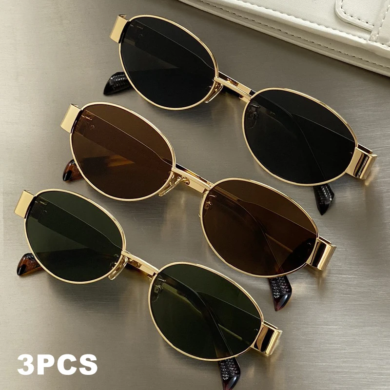 1PCS/2PCS/3PCS Metal Fashion Women's Sunglasses Luxury Brand Glasses Oval Frame Classic Colors
