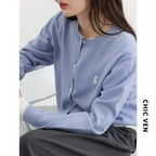 Women T-Shirts New Multi Color Option Simple Solid Rabbit Embroidery Knitted Cardigan Sweater Autumn Spring 2025