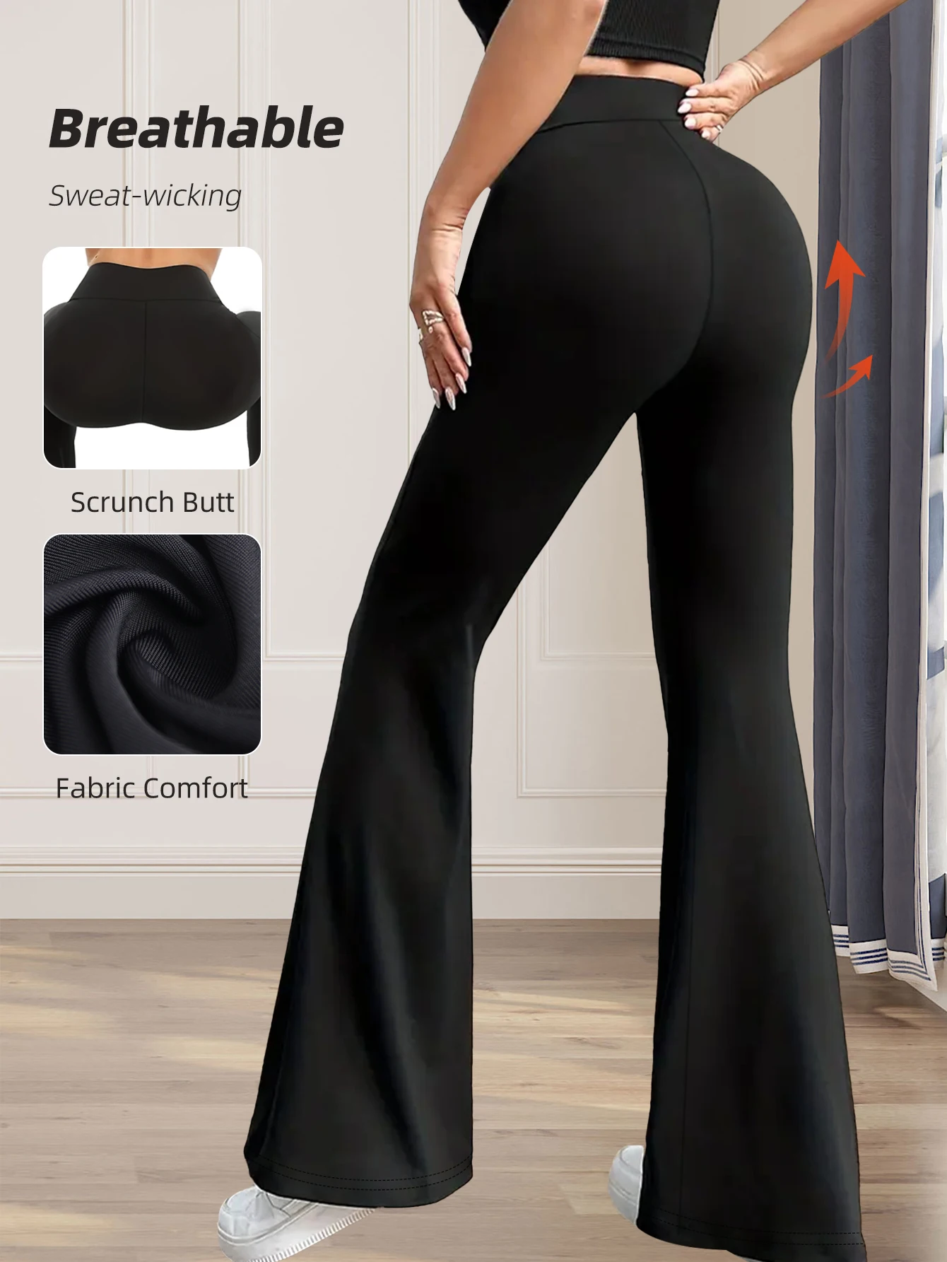 Women's spring and summer high waisted tight fitting flared pants, slim leg long black pants, thin wide leg pants for slim women