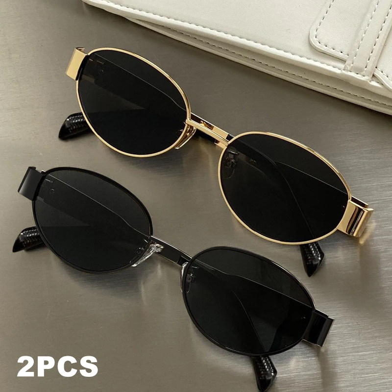 1PCS/2PCS/3PCS Metal Fashion Women's Sunglasses Luxury Brand Glasses Oval Frame Classic Colors