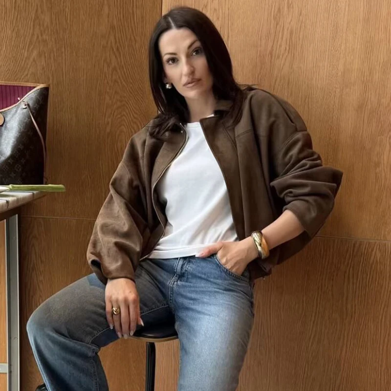 Autumn Women Fashion Bomber Jackets Casual Soft Lantern Long Sleeve Oversized Coat Female Short Zipper Outwear ﻿