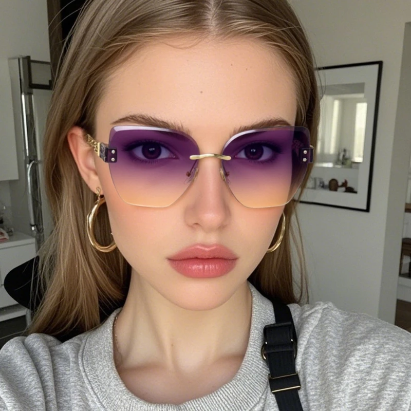 Women Borderless Sunglasses Vintage Fashion Cat Eye Sun Glasses Gradient Lady Party Holiday Gifts Sunglasses for Women