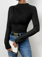 Long Sleeve Top White T-Shirts Women Basic Crop Top Autumn Pollover Solid Skew Neck T Shirt Streetwear Basic Black Y2K Tees
