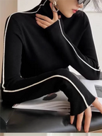 Fashion High Neck T-shirt Women Autumn Winter Trendy Color Blocking Slim Fit Tops Female Base Simplicity Long Sleeved Tops