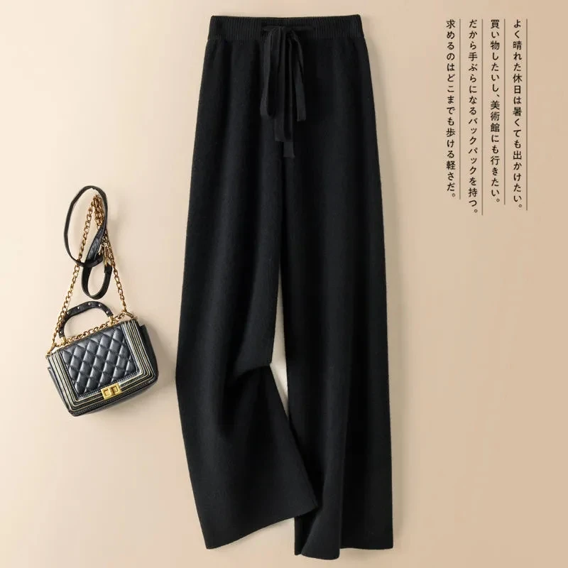Thick Warm Knitted Casual Chic Basic Soft Elastic High Waist Women's Pants Korean Fashion Straight Ankle-Length Pants For Women