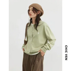 Women T-Shirts New Multi Color Option Simple Solid Rabbit Embroidery Knitted Cardigan Sweater Autumn Spring 2025