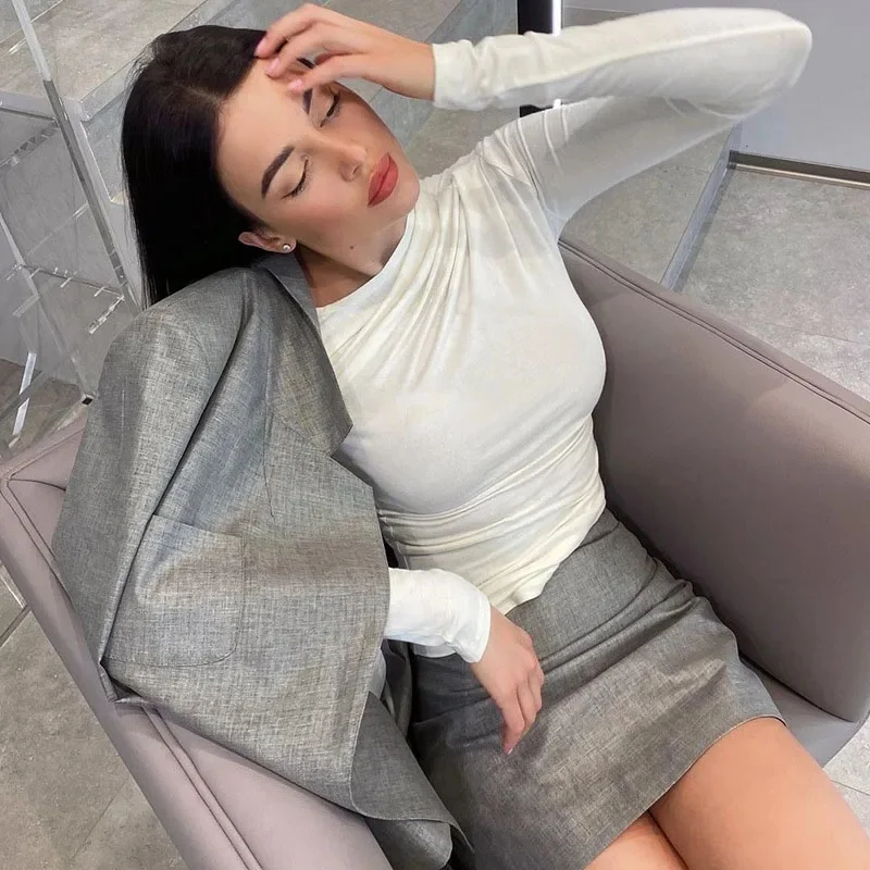 Long Sleeve Top White T-Shirts Women Basic Crop Top Autumn Pollover Solid Skew Neck T Shirt Streetwear Basic Black Y2K Tees