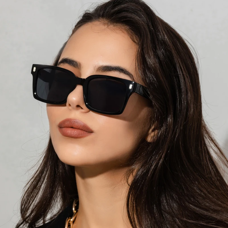 Retro Square Black Lens Sunglasses Women Luxury Brand Designer Fashion Rectangle Eyewear Men Outdoor Oculos De Sol UV400