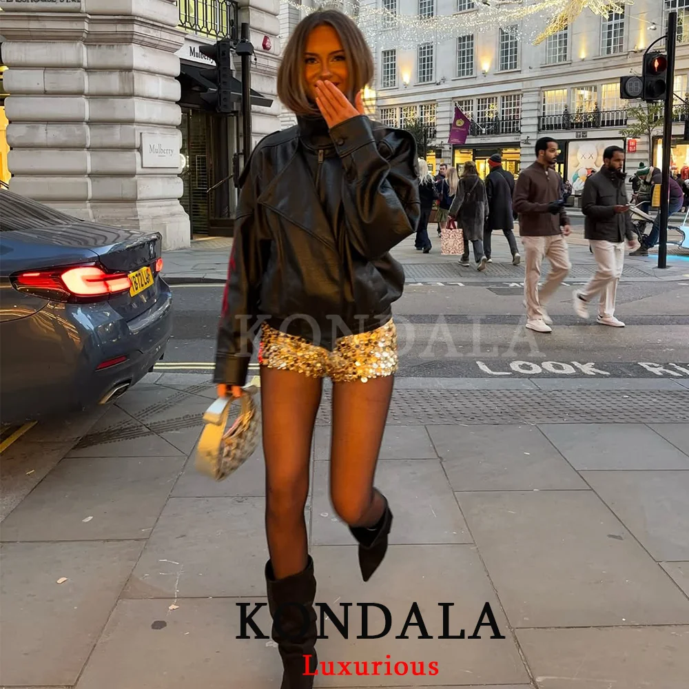 Casual Chic Black Leather Jackets Women Long Sleeve Buttons Elastic Oversized Coats Fashion 2026 Fall Streetwear Coats