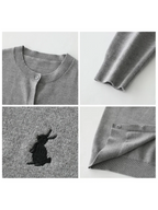 Women T-Shirts New Multi Color Option Simple Solid Rabbit Embroidery Knitted Cardigan Sweater Autumn Spring 2025