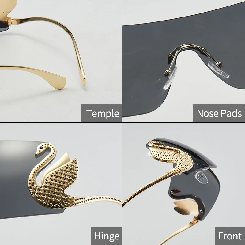 Women's Fashion Glasses New Frameless One-Piece Design with Rhinestone-Embellished Swan Temples, Exquisite and Luxurious, Su