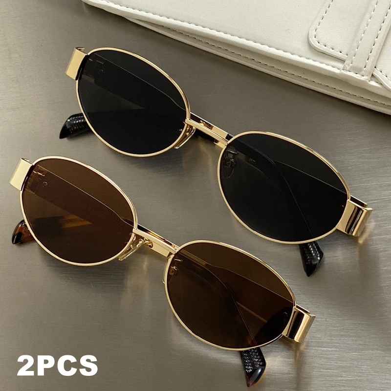 1PCS/2PCS/3PCS Metal Fashion Women's Sunglasses Luxury Brand Glasses Oval Frame Classic Colors
