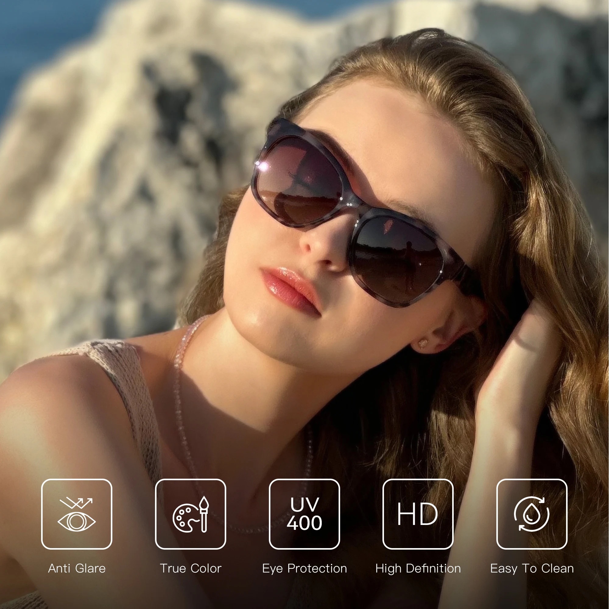 Fashion Cateye Polarized Sunglasses for Women - Oversized Sun Glasses UV400 Protection Retro Shades Designer Style