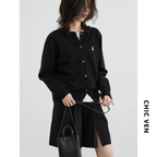 Women T-Shirts New Multi Color Option Simple Solid Rabbit Embroidery Knitted Cardigan Sweater Autumn Spring 2025