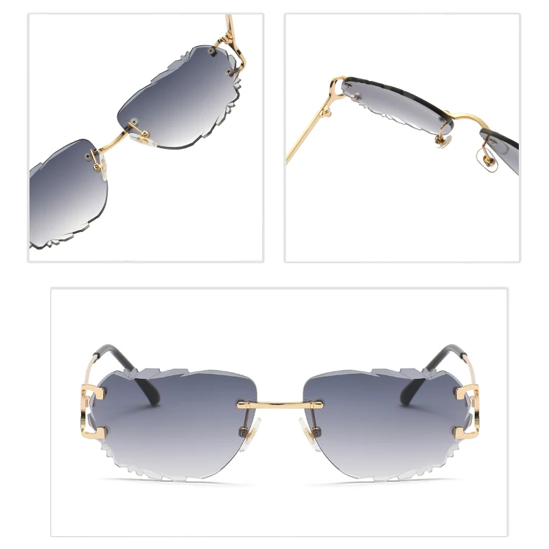 Retro Sunglasses For Men And Women High-End Frameless Fashion UV400 Irregular Cut Lenses Women Sun Glasses