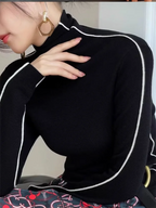 Fashion High Neck T-shirt Women Autumn Winter Trendy Color Blocking Slim Fit Tops Female Base Simplicity Long Sleeved Tops