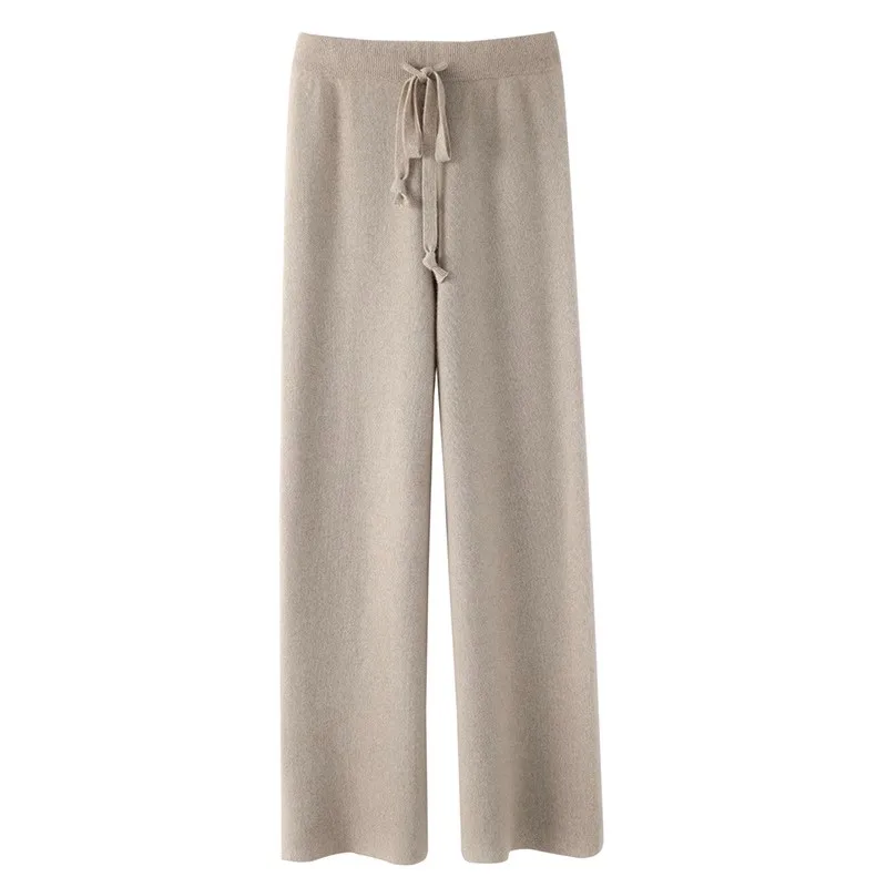 Autumn and Winter Temperament Wool High Waist Loose Wide Leg Pants Women's Cloud Casual Soft Waxy Wool Straight Trousers