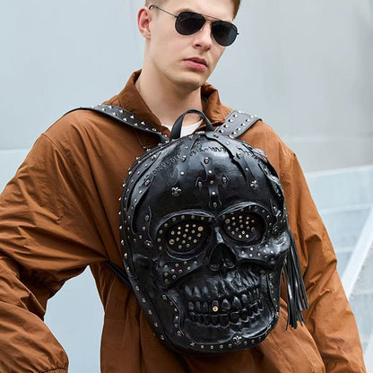 Motorcycle personality skull bag creative funny men and women pu leather backpack