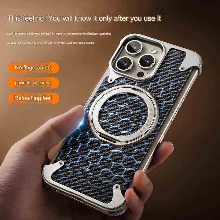 Hot Aluminum Carbon Fiber Metal Case for iPhone 16 Pro Max, 360 Magnetic Invisible Ring Holder Cover for iPhone 17 Pro