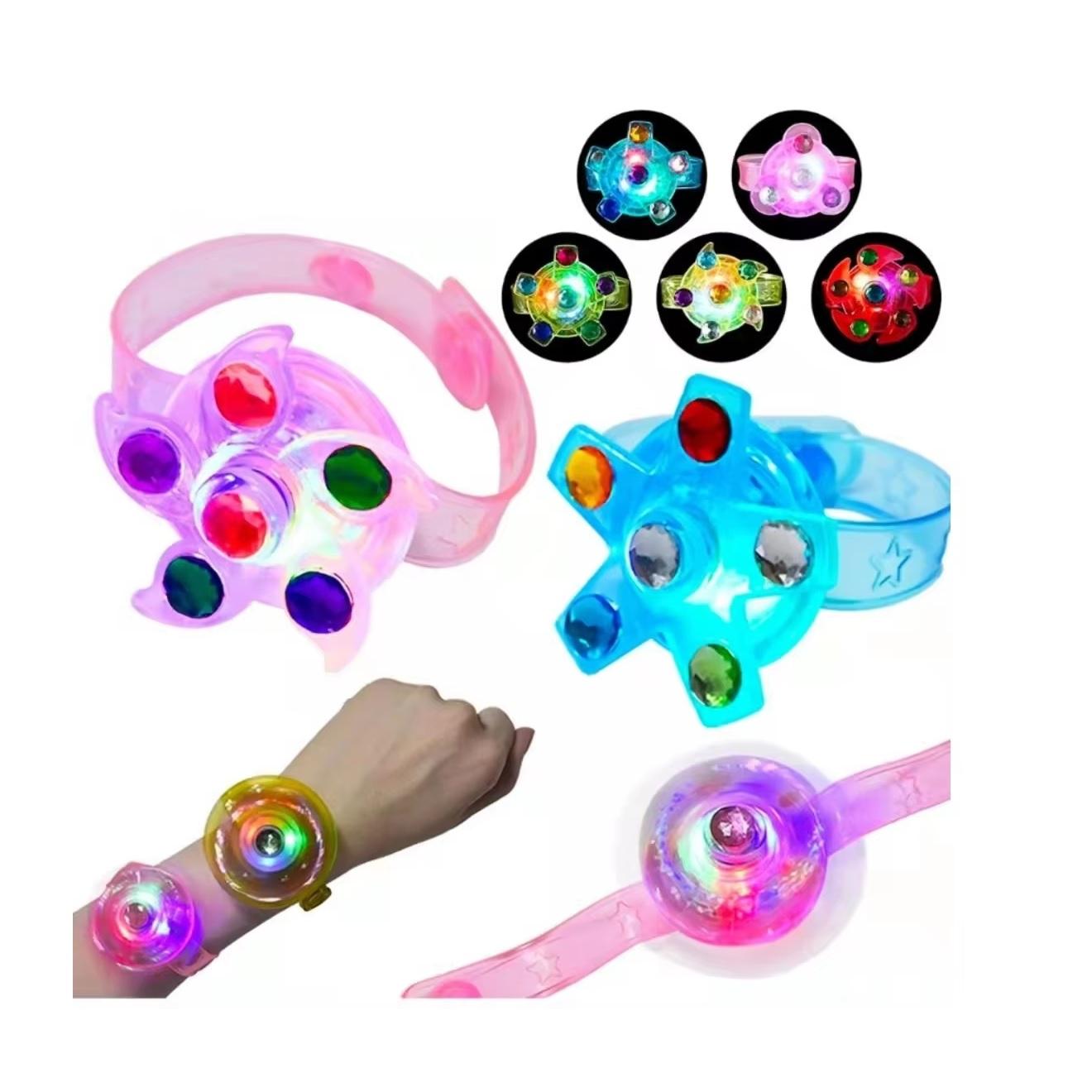 LED Flashing Gyro Bracelets Cartoon Luminous Rotating Wrist Bands Games Kids Creative Lights Glow In The Dark Toys Party Gifts