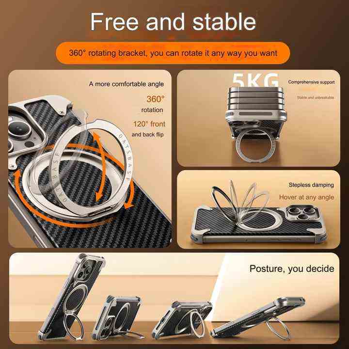 Hot Aluminum Carbon Fiber Metal Case for iPhone 16 Pro Max, 360 Magnetic Invisible Ring Holder Cover for iPhone 17 Pro