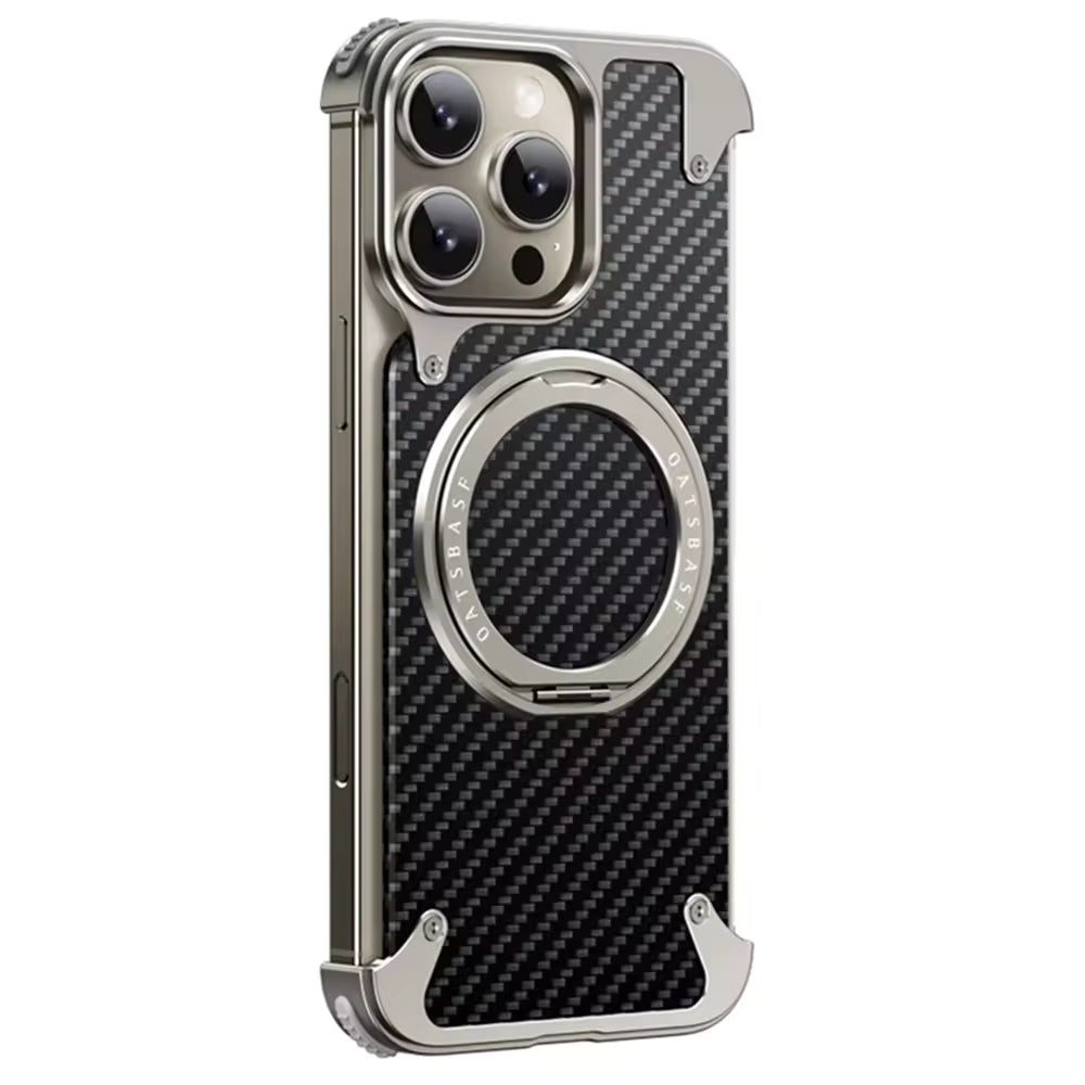 Hot Aluminum Carbon Fiber Metal Case for iPhone 16 Pro Max, 360 Magnetic Invisible Ring Holder Cover for iPhone 17 Pro