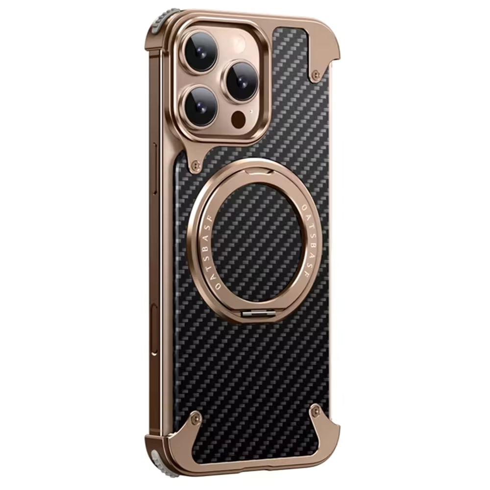 Hot Aluminum Carbon Fiber Metal Case for iPhone 16 Pro Max, 360 Magnetic Invisible Ring Holder Cover for iPhone 17 Pro