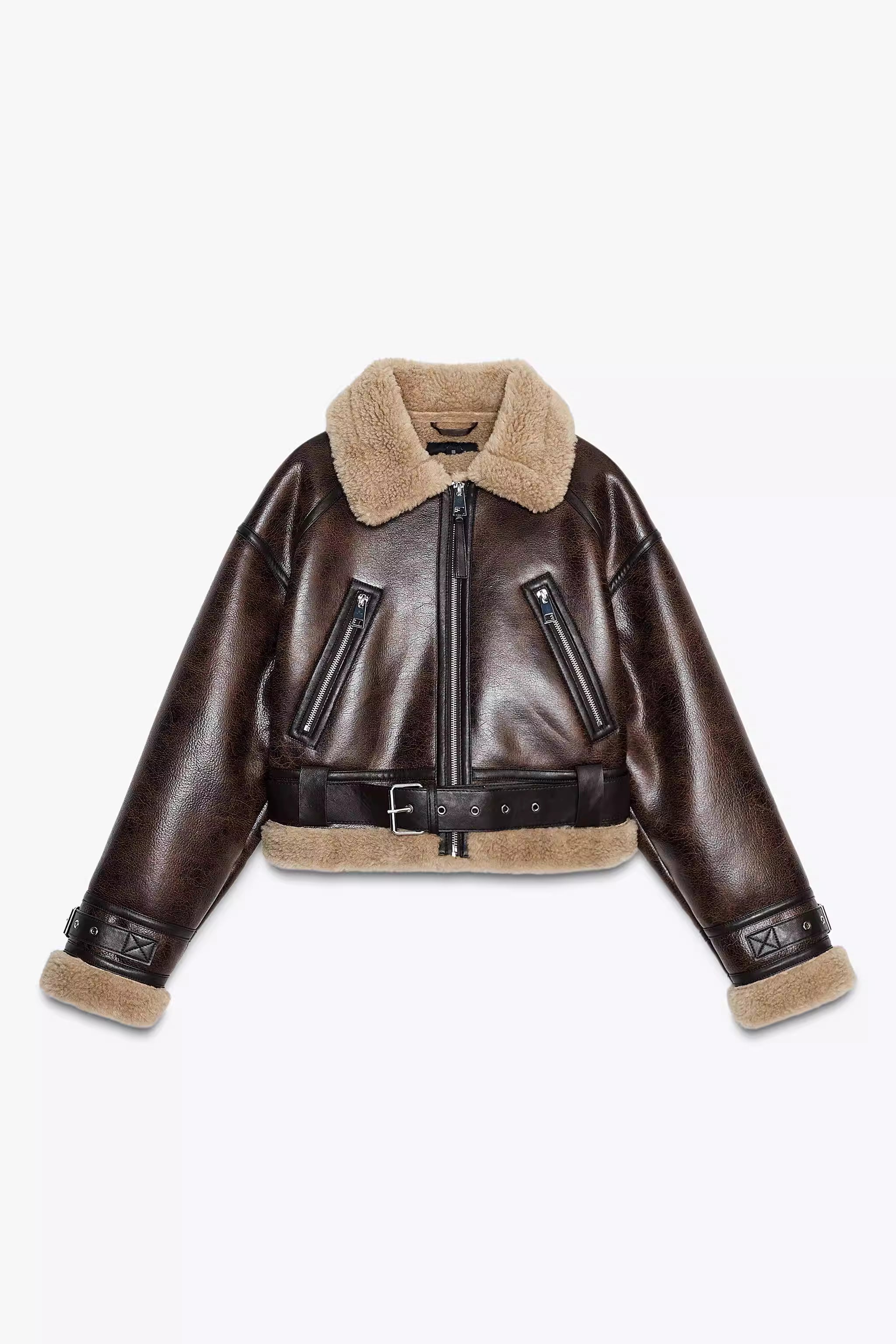 New Woman's Fashion Thick Warm Faux Shearling Jacket Coat Vintage Long Sleeve Belt Hem Female Outerw