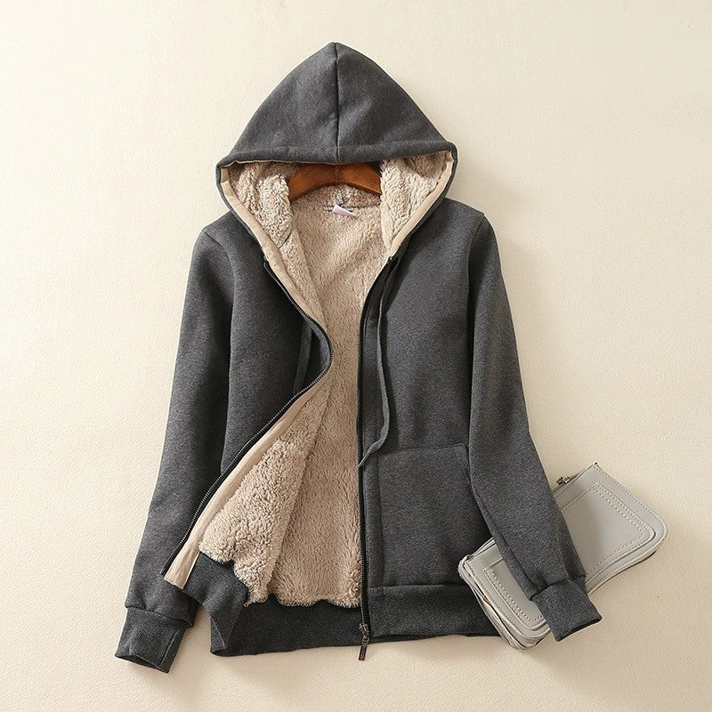 Women's Casual Full Zip Up Sherpa Lined Hoodie Sweatshirt Jacket Coat