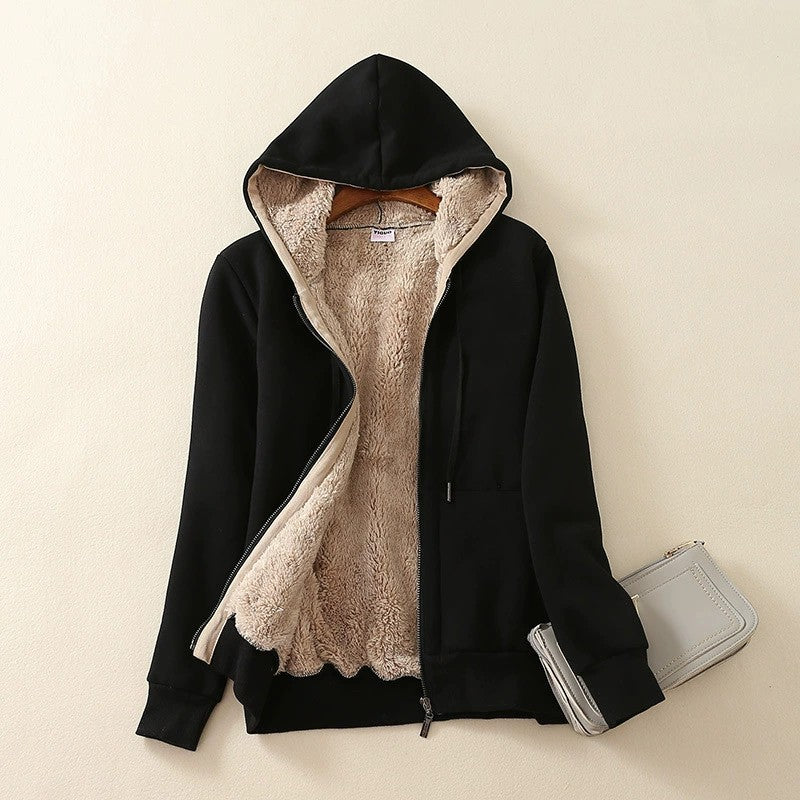 Women's Casual Full Zip Up Sherpa Lined Hoodie Sweatshirt Jacket Coat