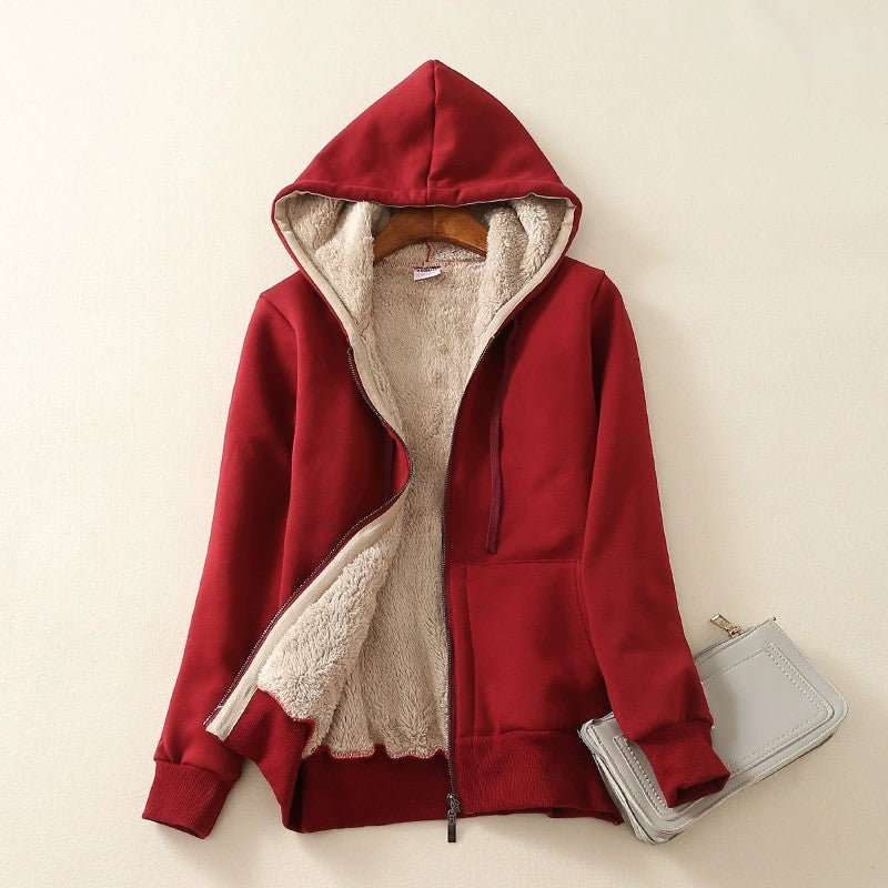 Women's Casual Full Zip Up Sherpa Lined Hoodie Sweatshirt Jacket Coat