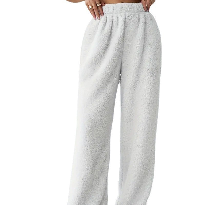 winter warm pants pure color fashionable plush casual pants regular fit comfortable warm women retro pants