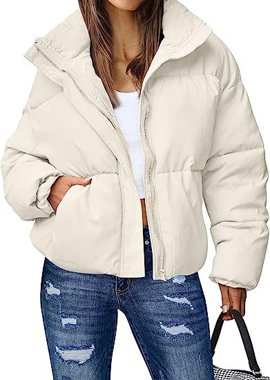 Women's 2025 Winter Long Sleeve Zip Puffer Jacket Pockets Baggy Short Coats