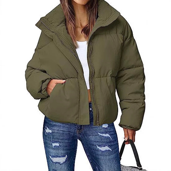 Women's 2025 Winter Long Sleeve Zip Puffer Jacket Pockets Baggy Short Coats