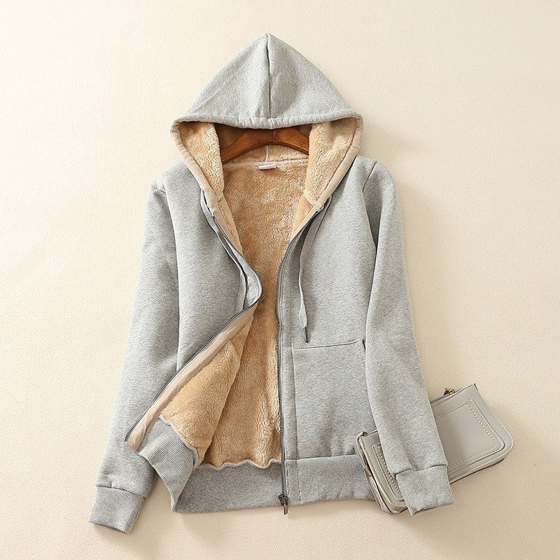 Women's Casual Full Zip Up Sherpa Lined Hoodie Sweatshirt Jacket Coat