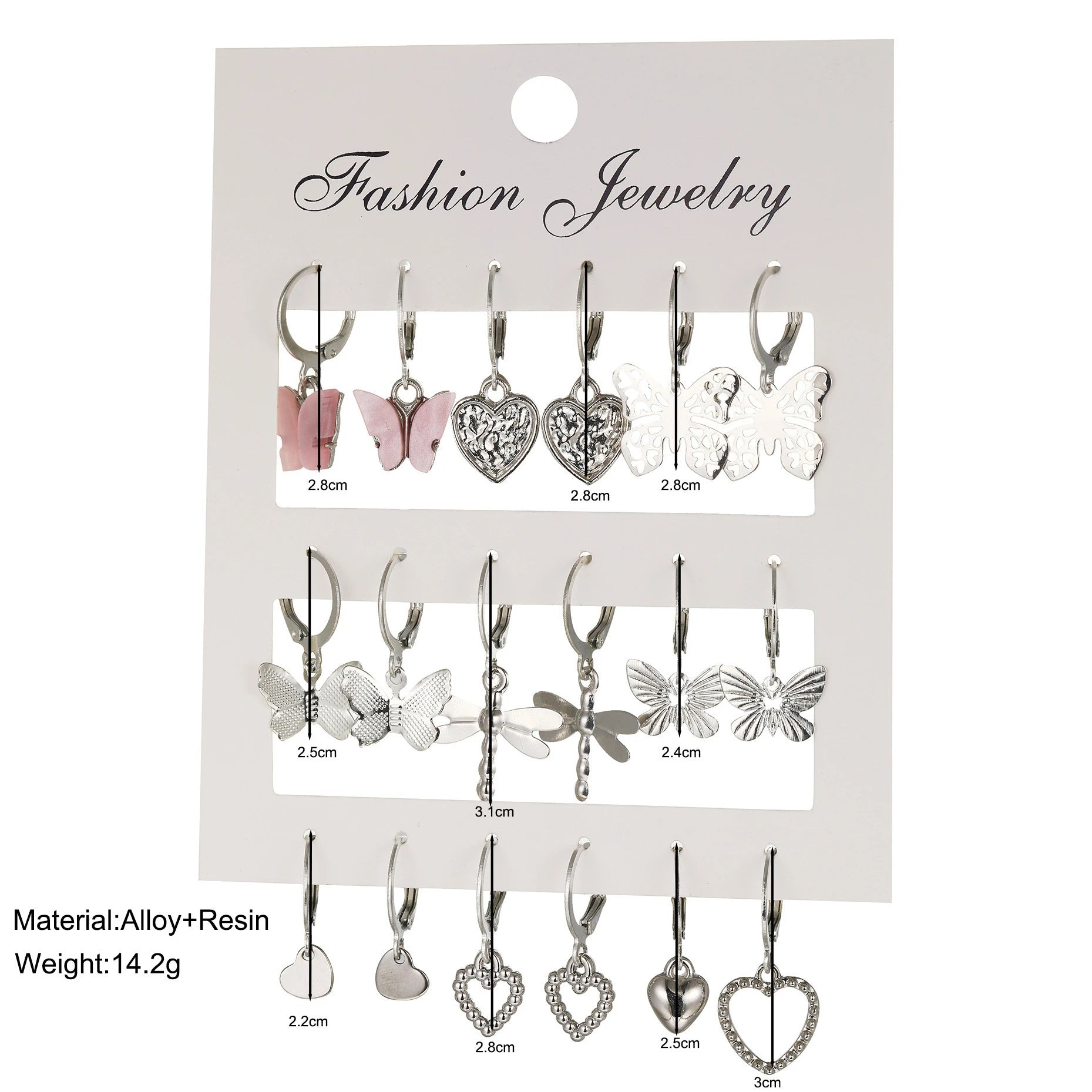 9 Pcs Cute Butterfly Heart Drop Earrings Set Fashion Gold Silver Color Girls Geometric Metal Acrylic Earrings 2026 Jewelry Gifts