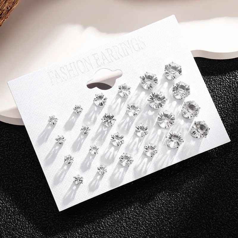 12 Pair/Pack New White Shiny Wedding Stud Earrings Set For Women Men Crystal Jewelry Accessories Jewelry Earrings