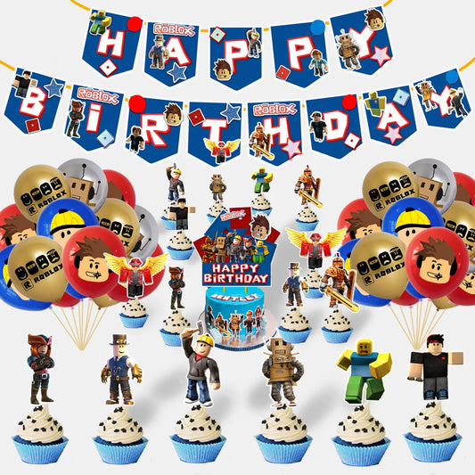 Roblox Birthday Party Set Balloon Pull The Flag Cake Decoration Game Decorative Ornaments Children Gifts
