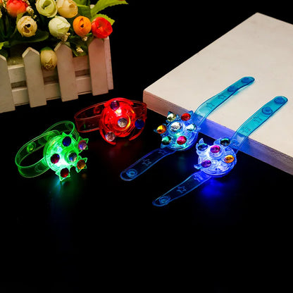 LED Flashing Gyro Bracelets Cartoon Luminous Rotating Wrist Bands Games Kids Creative Lights Glow In The Dark Toys Party Gifts