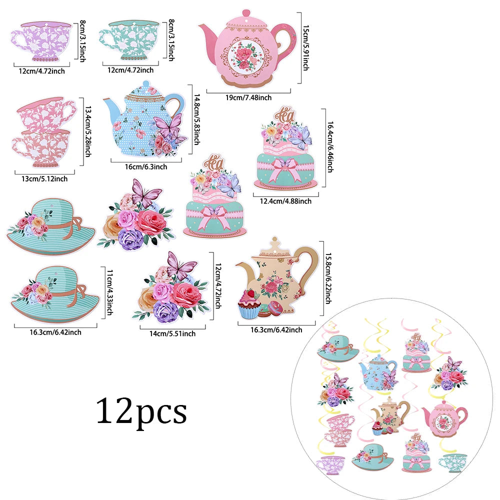 Tea Party Decoration Teapot Foil Balloon LET'S PARTEA Banner  Spiral Macaron Balloon Lady Birthday Afternoon Tea Party Supplies