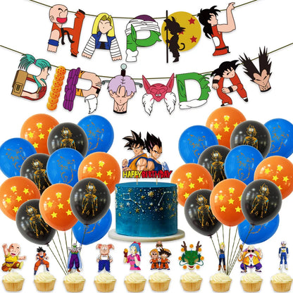 Birthday Party Supplies Dragon Ball Anime Balloon Tablecloth Sets Banner Cake Insert Boy Hero Fans Baby Shower Party Decorations