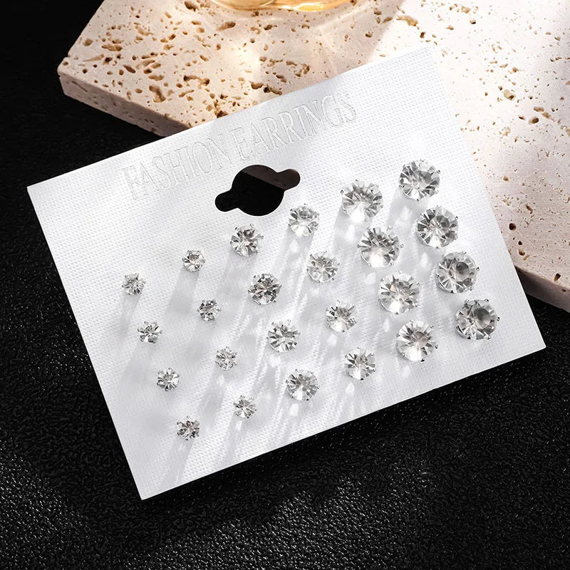 12 Pair/Pack New White Shiny Wedding Stud Earrings Set For Women Men Crystal Jewelry Accessories Jewelry Earrings