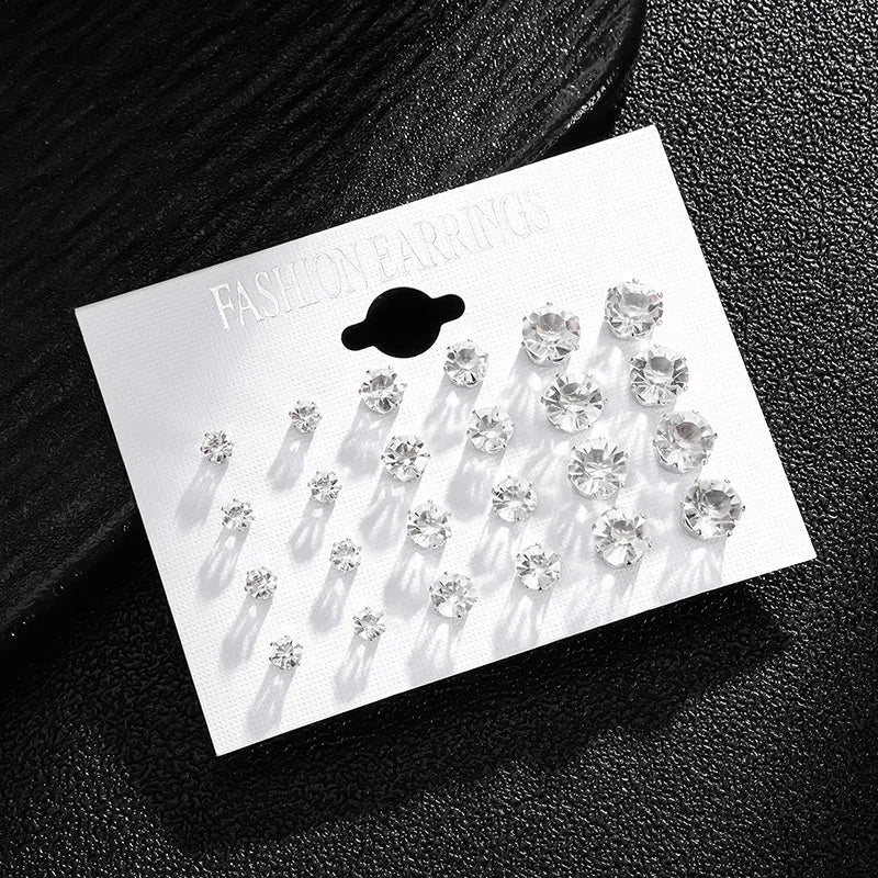 12 Pair/Pack New White Shiny Wedding Stud Earrings Set For Women Men Crystal Jewelry Accessories Jewelry Earrings