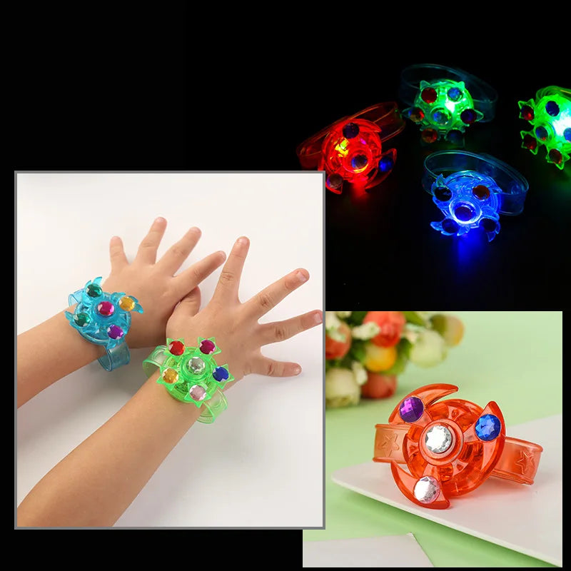 LED Flashing Gyro Bracelets Cartoon Luminous Rotating Wrist Bands Games Kids Creative Lights Glow In The Dark Toys Party Gifts