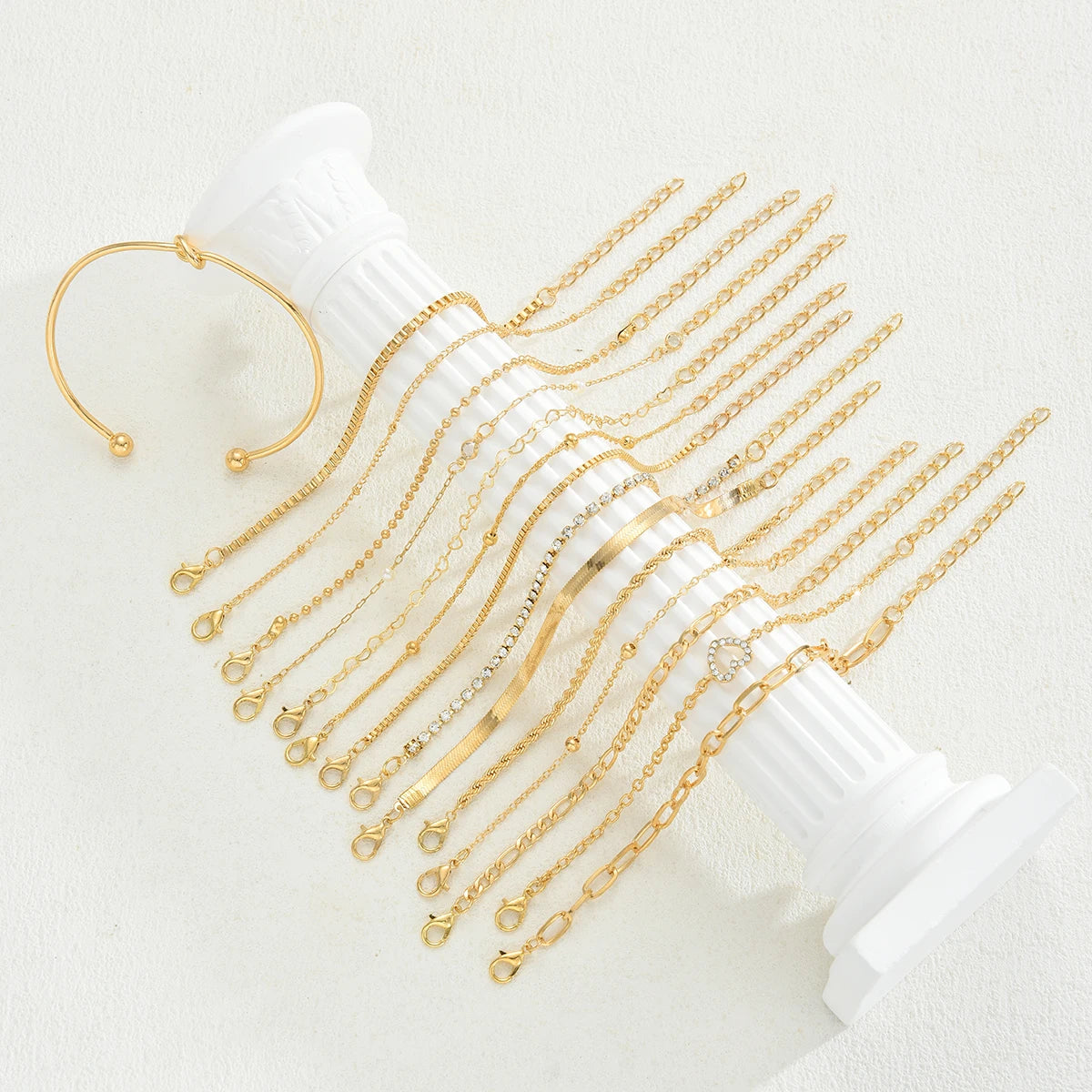 Fashion Elegant Heart Zircon Charm Bracelet Sets for Women Vintage Minimalist Multi-Element Twist Chain Metal Bracelets Jewelry